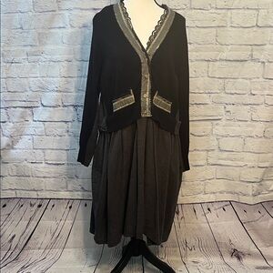 Amici Long Sleeve Dress Raw Edge Metallic Trim Look of 2-Piece. Italy Large